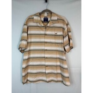 Trust Mens Linen Blend Striped Short Sleeve Button Up Camp Shirt Tan Olive L‎